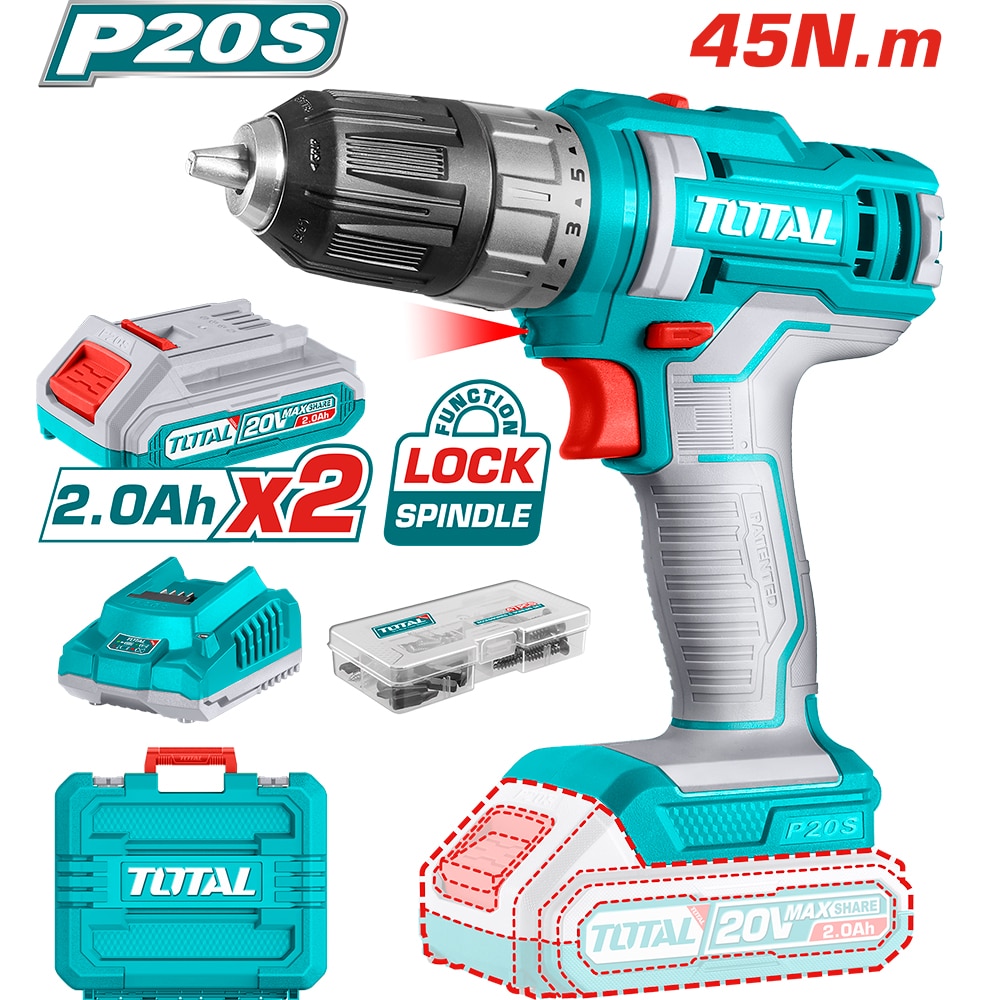 Masina de gaurit si insurubat TOTAL, P20s, 2Ah, 20V, 1500rpm, 45Nm