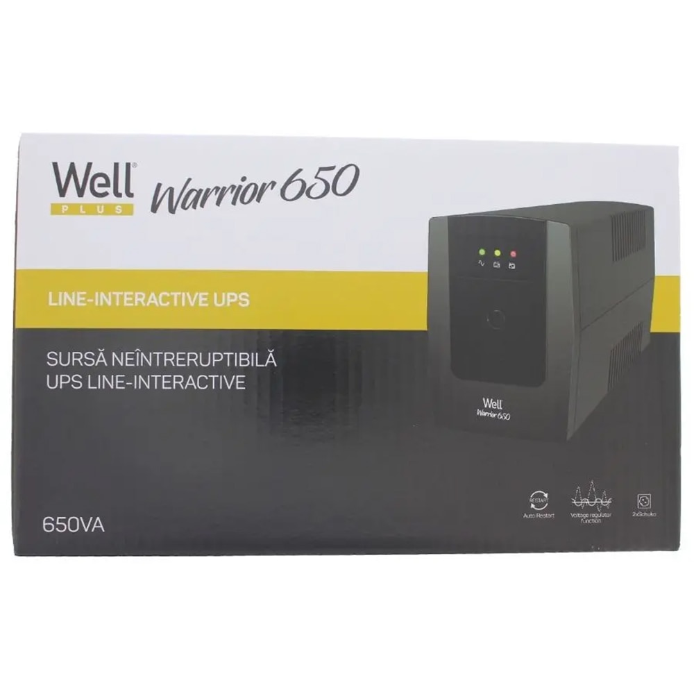 Unitate UPS WELL Line-Interactive Warrior 650, 650VA, AVR, 2x Schuko