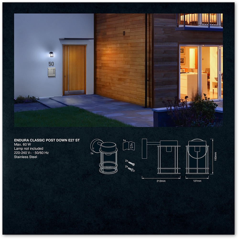 Aplica de exterior LEDVANCE Endura, E27, IP44, inox