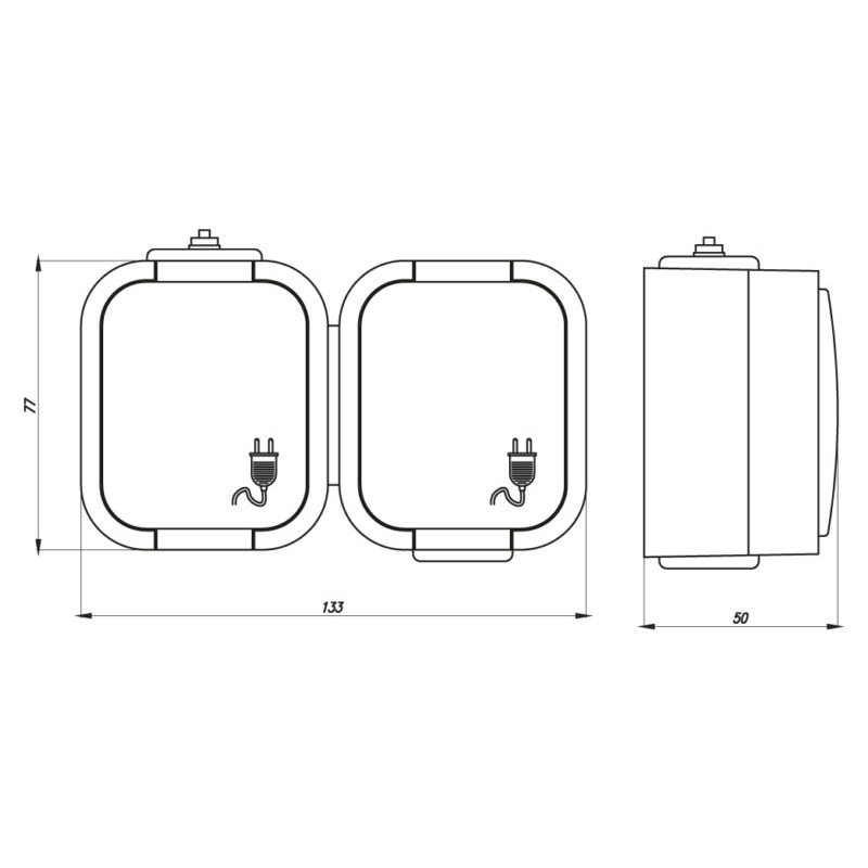 Priza Schuko dubla, 16A, 250V, IP54, cu capac, gri Abex