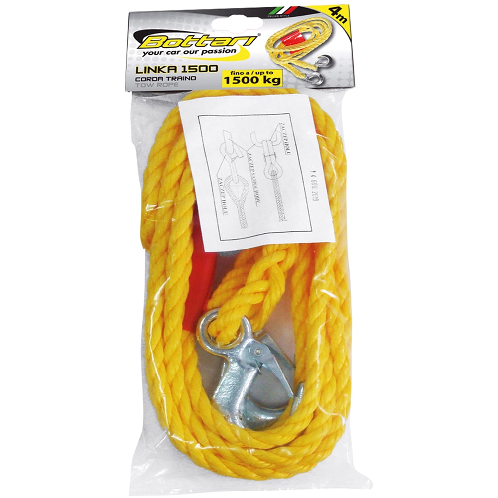 Cablu tractare cu carlig BOTTARI Linka 1500, 1500Kg, 4m, galben