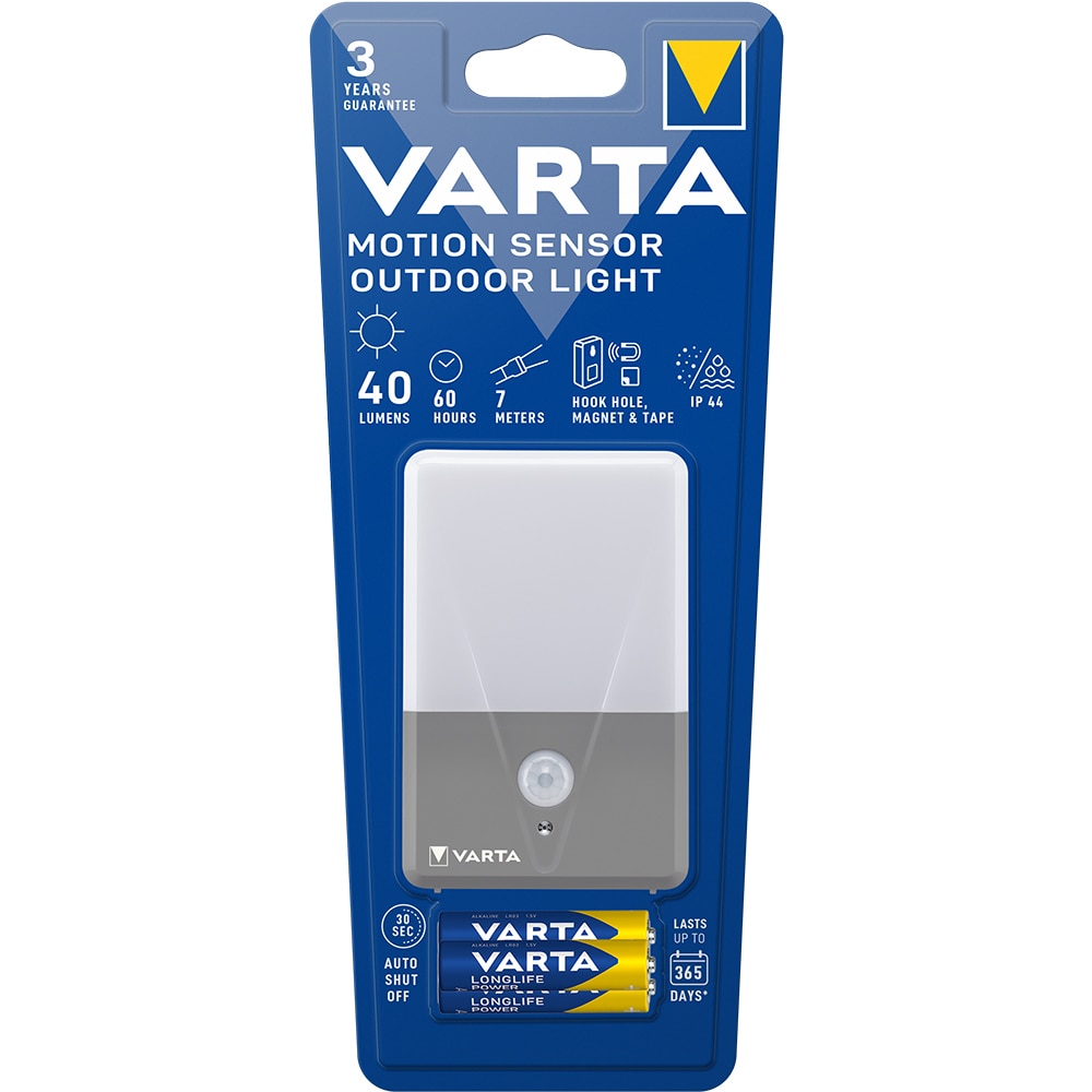 Lanterna camping VARTA Motion Sensor Outdoor Light, 3AAA, 40lm, lumina calda, IP44, gri