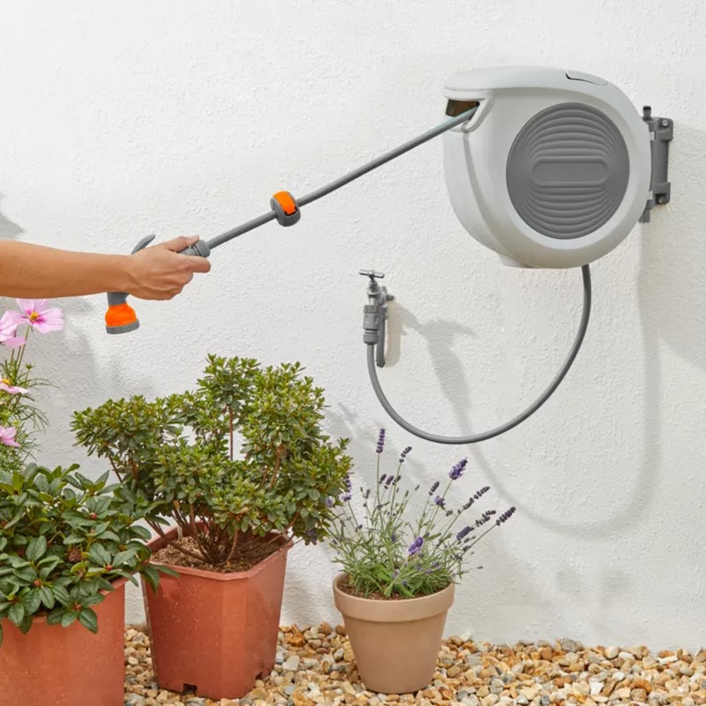 Derulator furtun automat, montaj pe perete, 20 m, polipropilena, alb