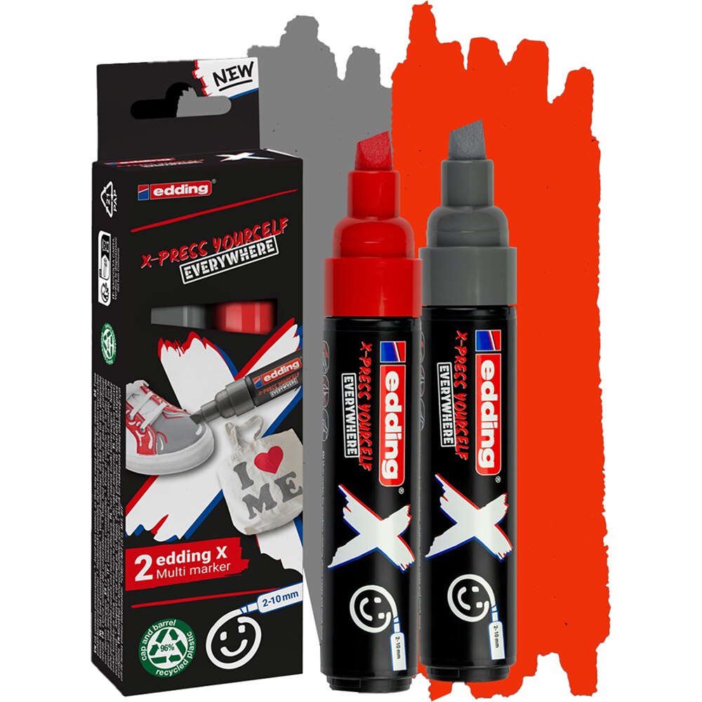 Set markere EDDING 6900 X-Press Yourself, 2-10 mm, gri si rosu, 2 bucati