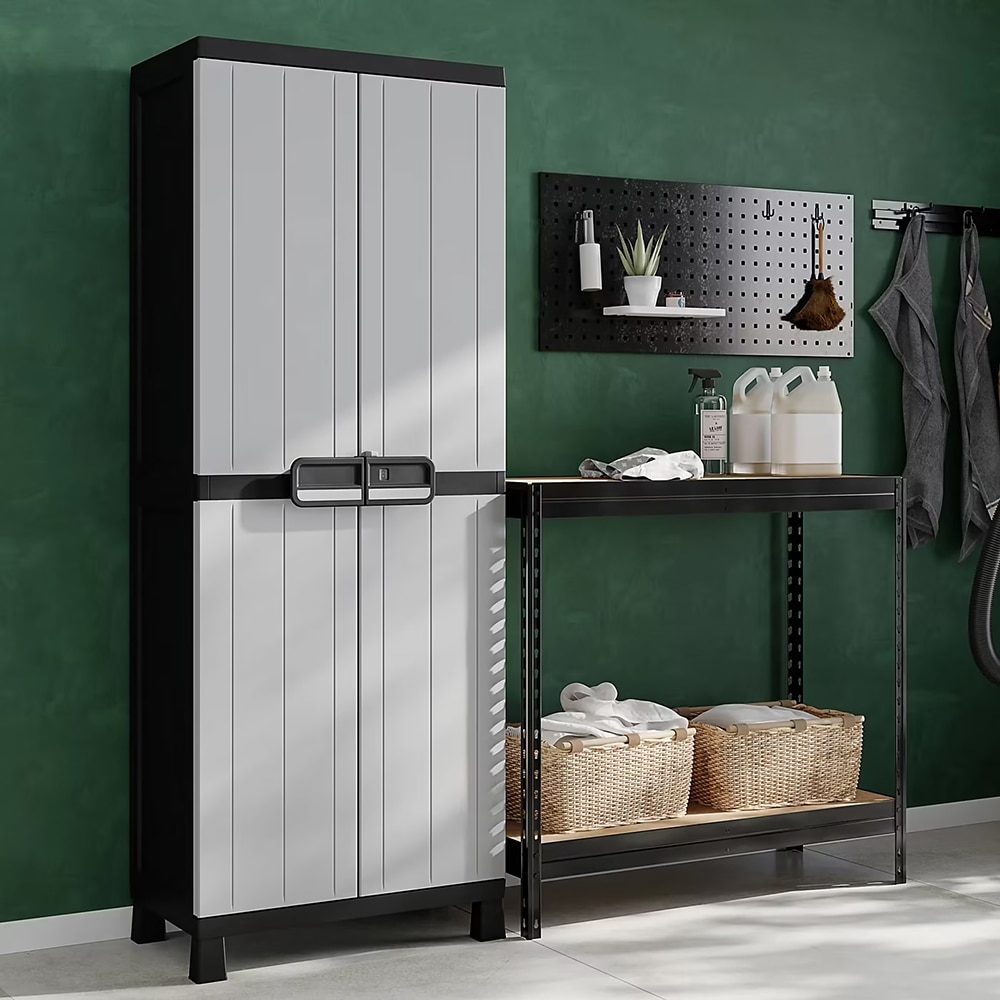 Dulap GOODHOME Links, plastic, 65 x 37 x 173 cm, gri-negru