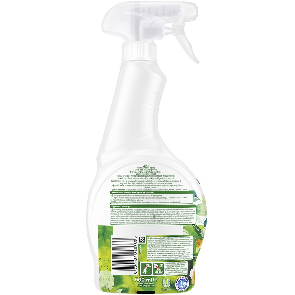 Solutie multisuprafete spray CIF Cleanboost, Ceai verde & Eucalipt, 500 ml