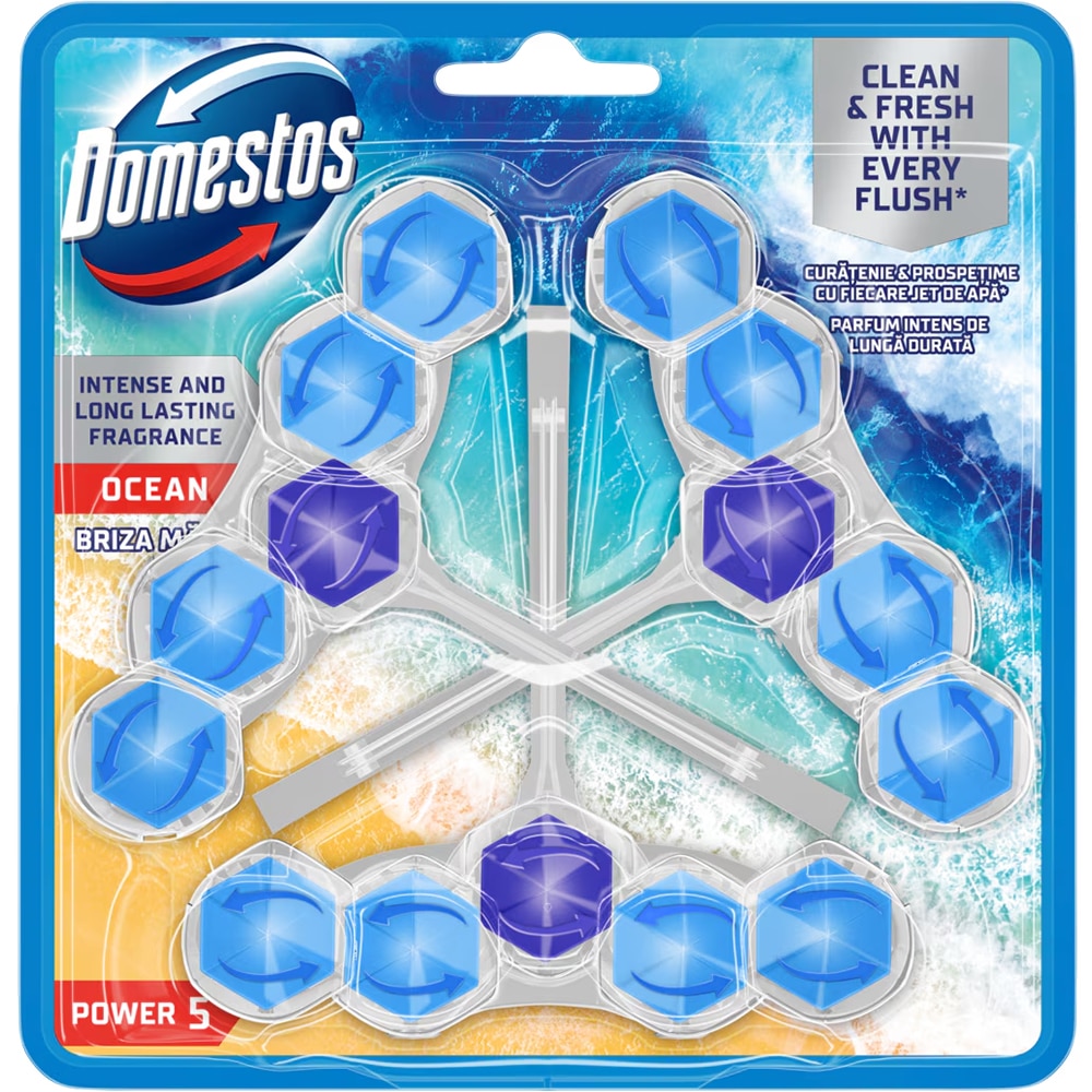 Odorizant de toaleta DOMESTOS Power Ocean, 3buc x 55g