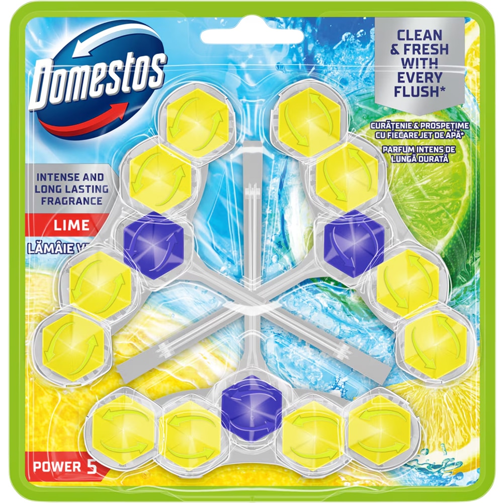 Odorizant toaleta DOMESTOS Power Lime, 3buc x 55g