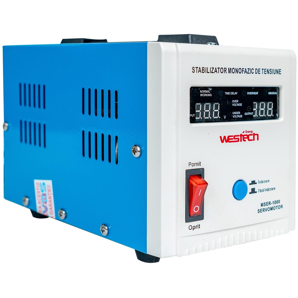 Stabilizator tensiune monofazat cu servomotor Westech MSER-1000, 1000VA (750W)