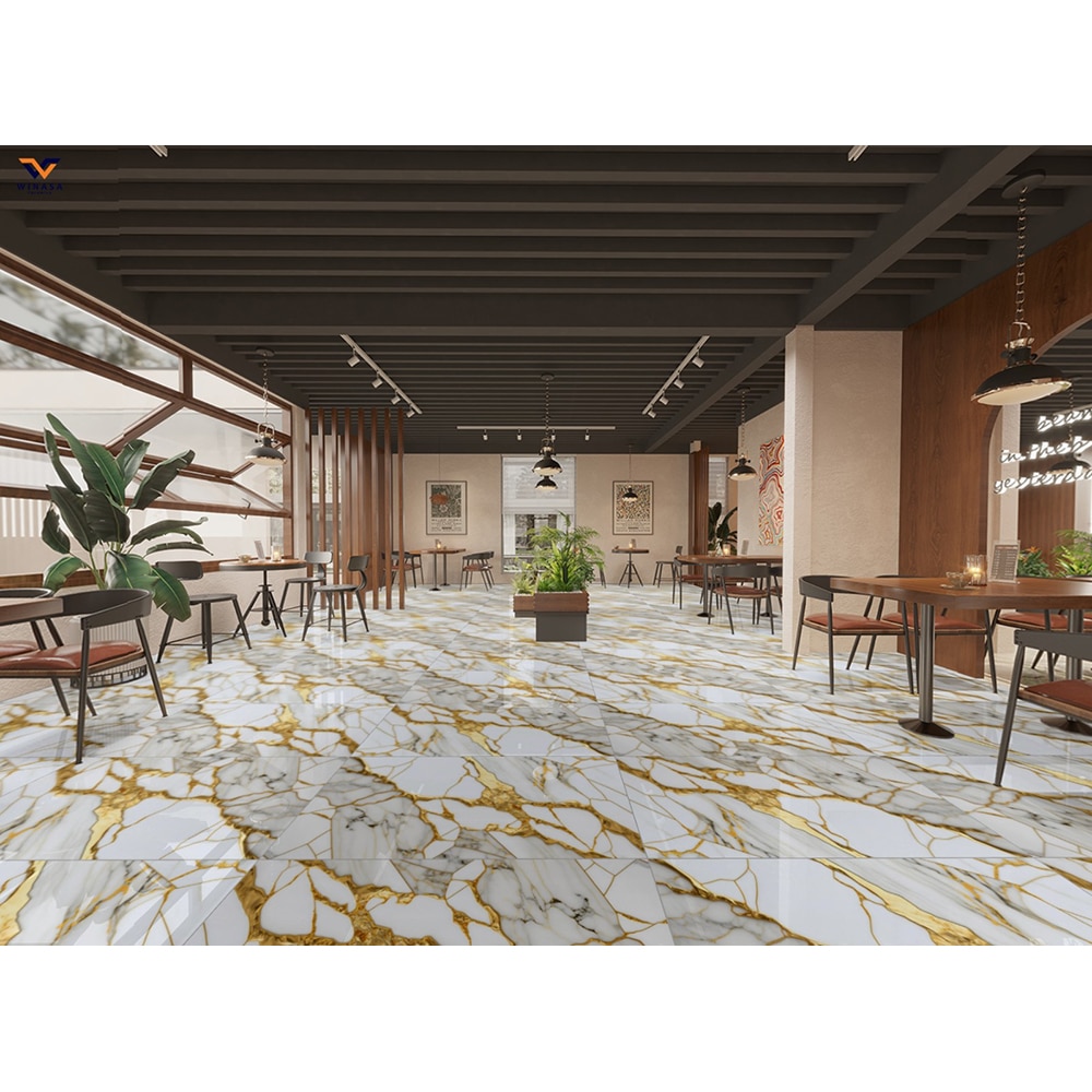 Gresie interior/exterior Brumoso, portelanata, alb-auriu, 60 x 120 cm, 9 mm, PEI 3, 1.44 mp/cutie