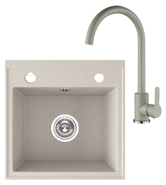 Set chiuveta cu baterie bucatarie, granit, bej, 44 x 44 x 17 cm  Molat