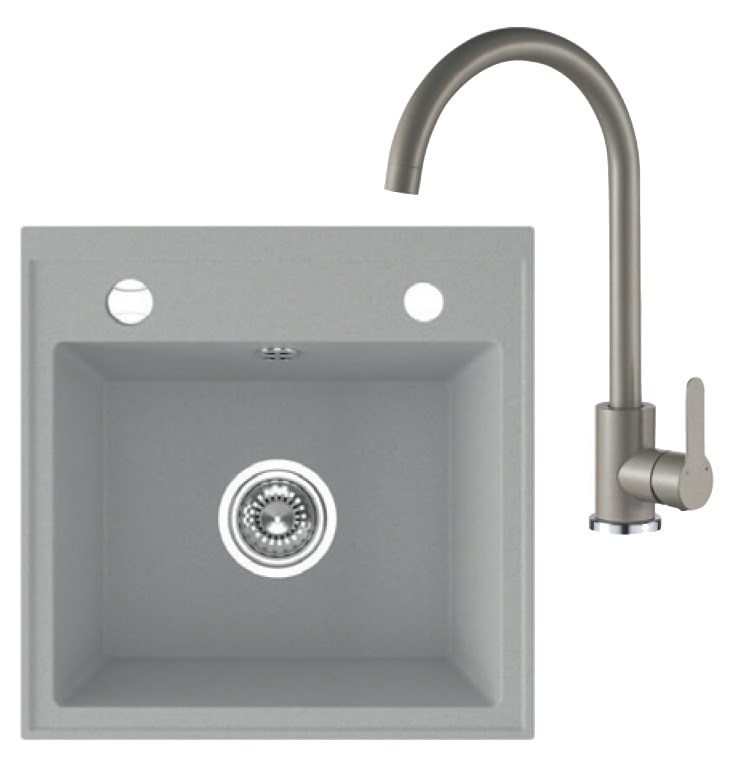 Set chiuveta cu baterie bucatarie, granit, gri, 44 x 44 x 17 cm  Molat