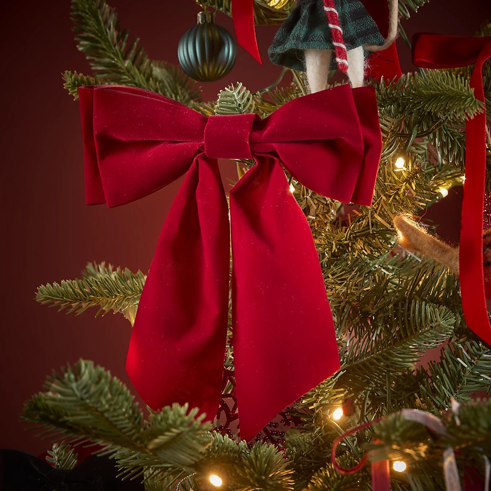 Decoratiune brad fundita rosie catifea, 23x2.7 cm