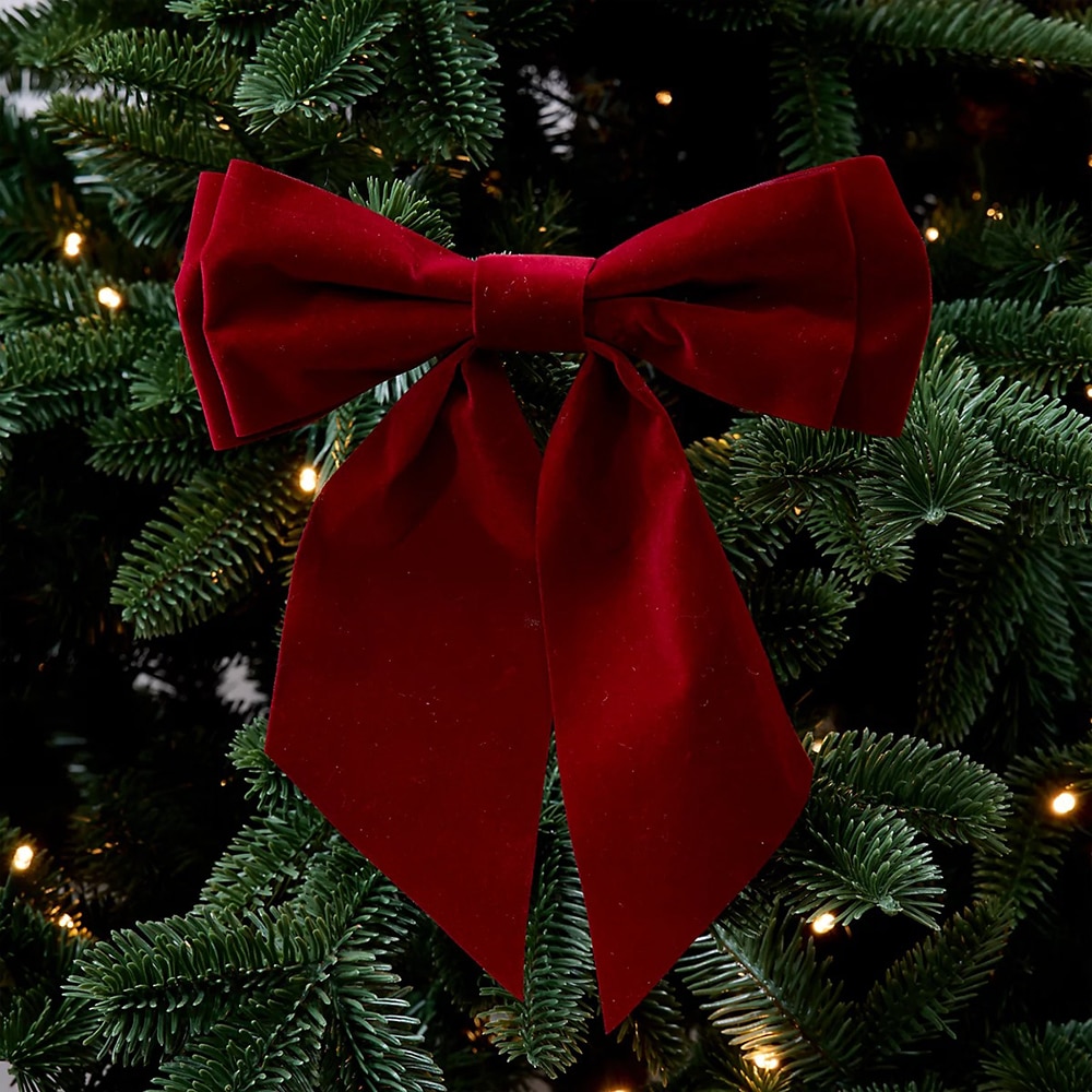 Decoratiune brad fundita rosie catifea, 23x2.7 cm