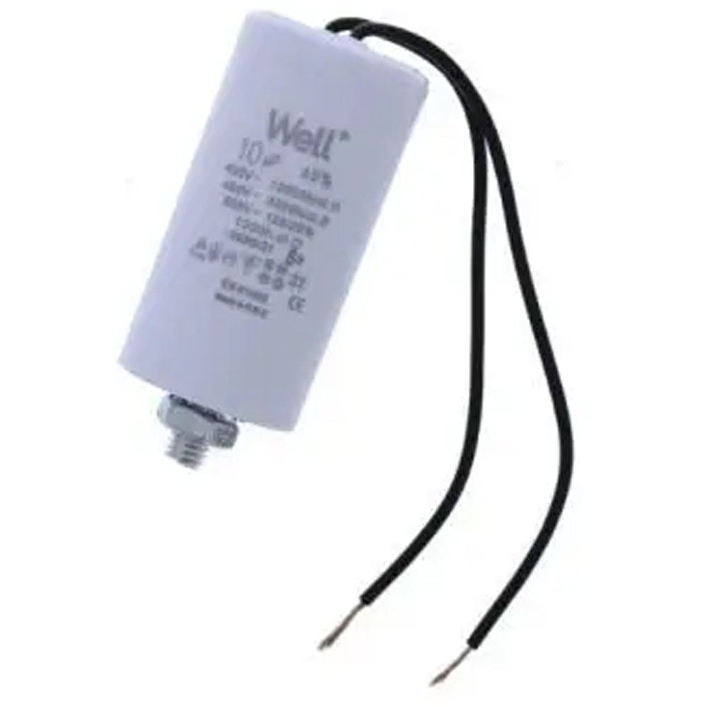 Condensator pornire motor WELL, 400V, 10uF, cu fir