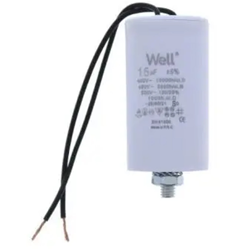 Condensator pornire motor WELL, 400V, 15uF, cu fir