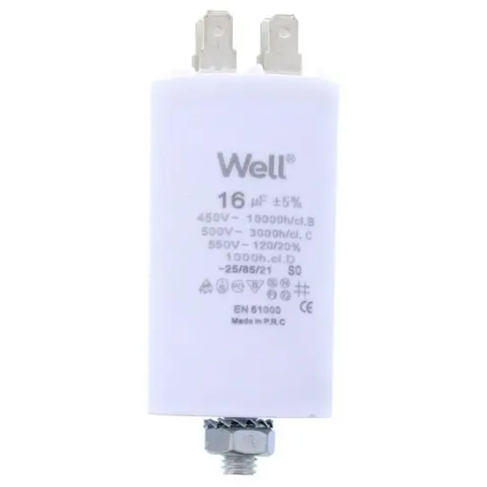 Condensator pornire motor WELL, 400V, 16uF, cu pin