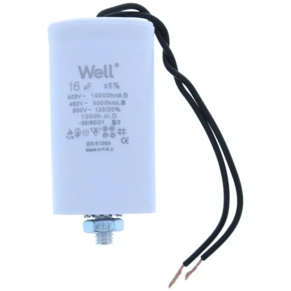 Condensator pornire motor WELL, 400V, 16uF, cu fir