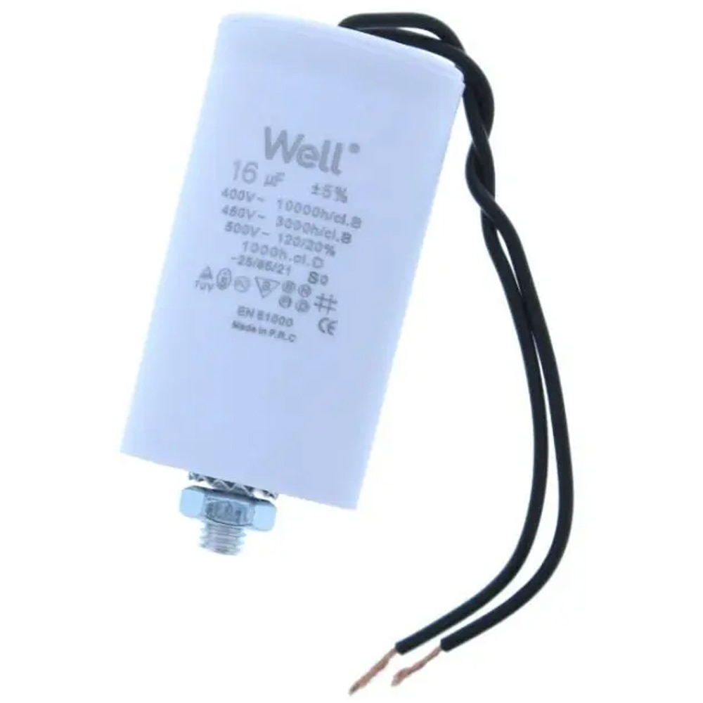 Condensator pornire motor WELL, 400V, 16uF, cu fir