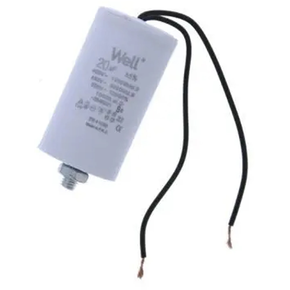 Condensator pornire motor WELL, 400V, 20uF, cu fir