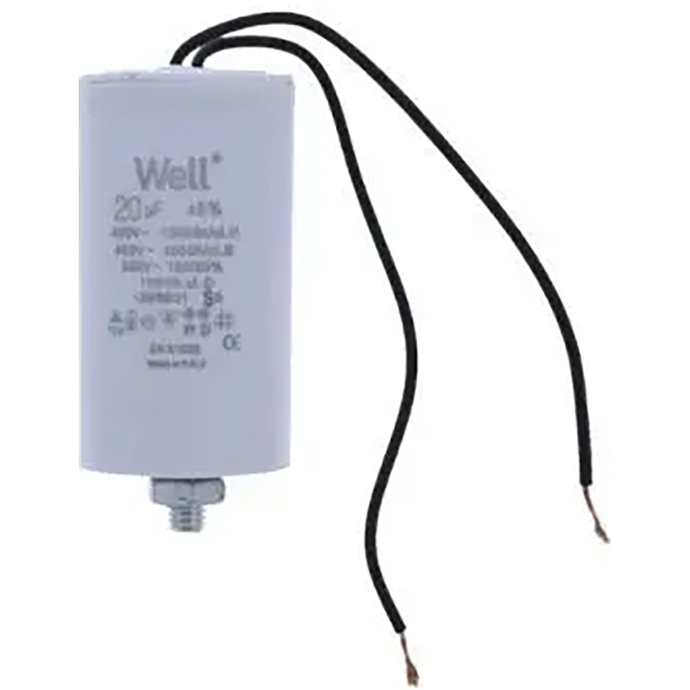 Condensator pornire motor WELL, 400V, 20uF, cu fir