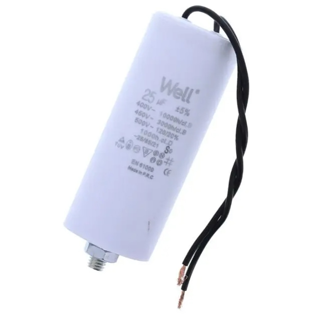 Condensator pornire motor WELL, 400V, 25uF, cu fir