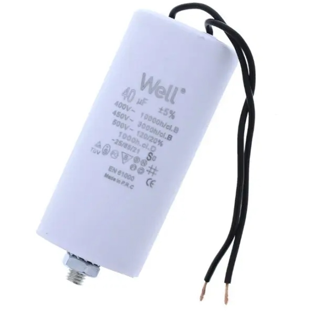 Condensator pornire motor WELL, 400V, 40uF, cu fir