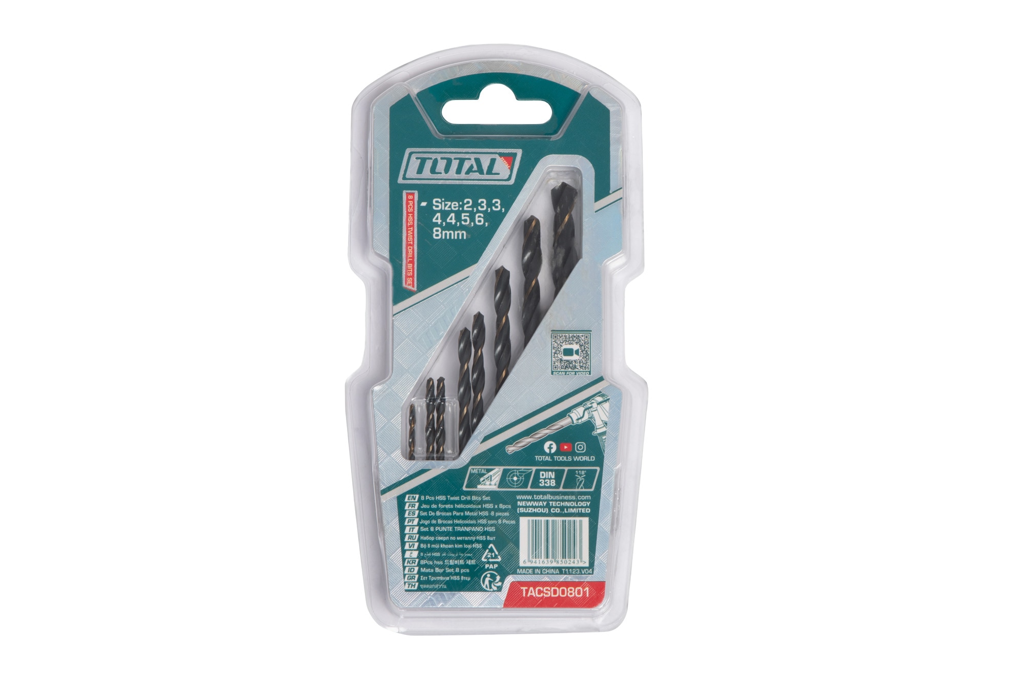Set burghie pentru metal TOTAL HSS, 8 bucati