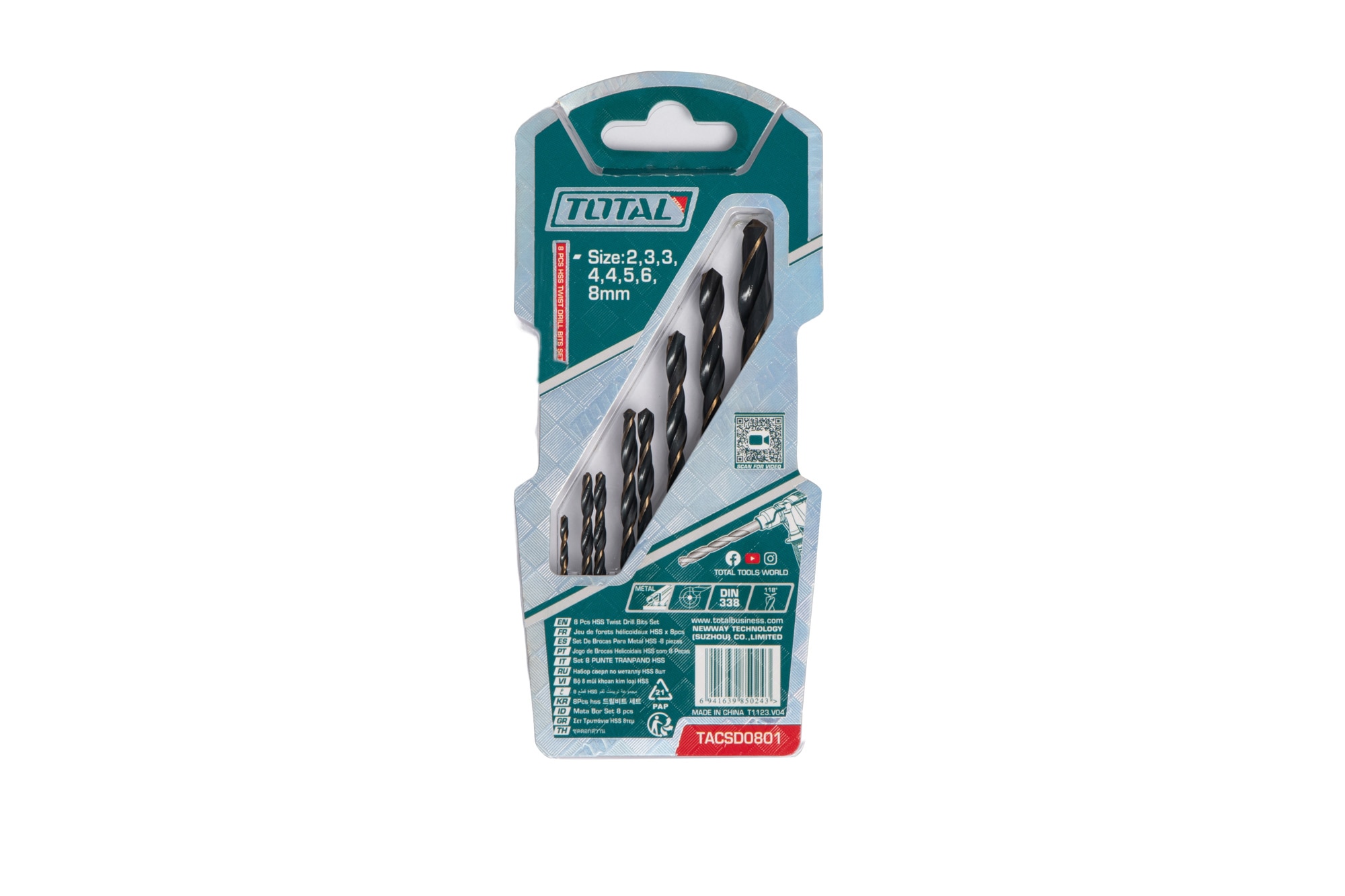 Set burghie pentru metal TOTAL HSS, 8 bucati