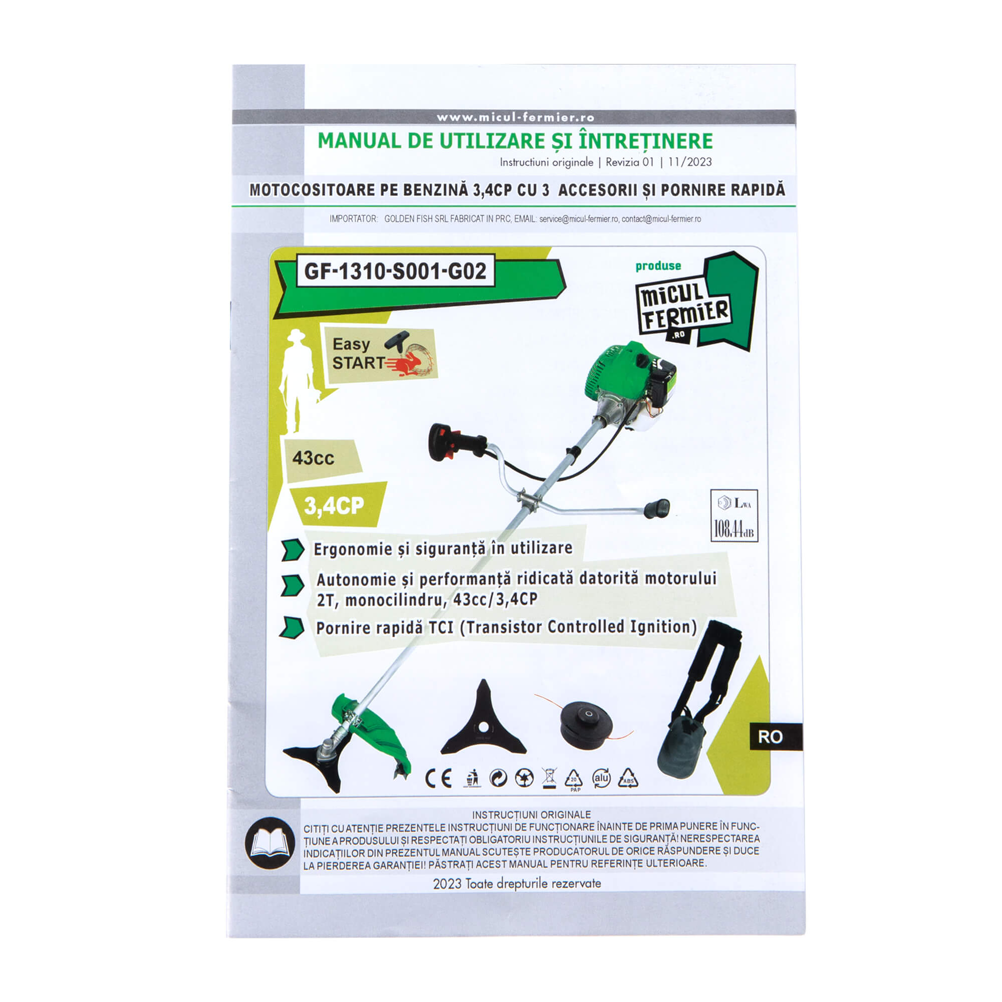 Motocoasa pe benzina, 3,4 CP 43 CC • Micul Fermier
