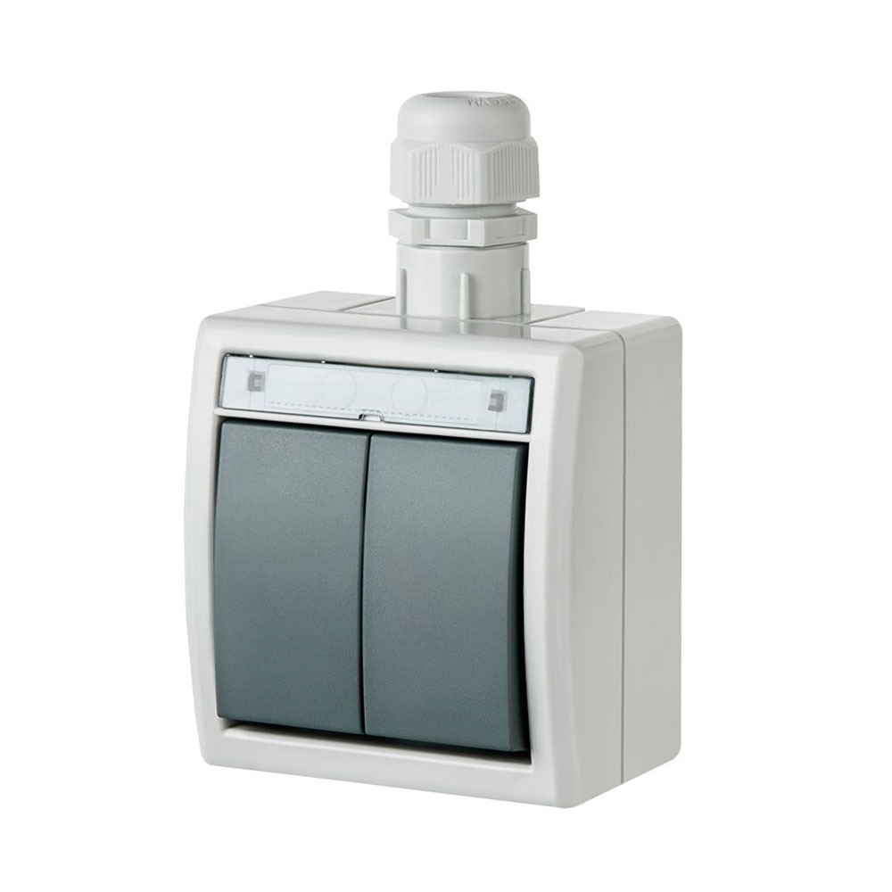 Aquant intrerupator dublu PT IP65 gri