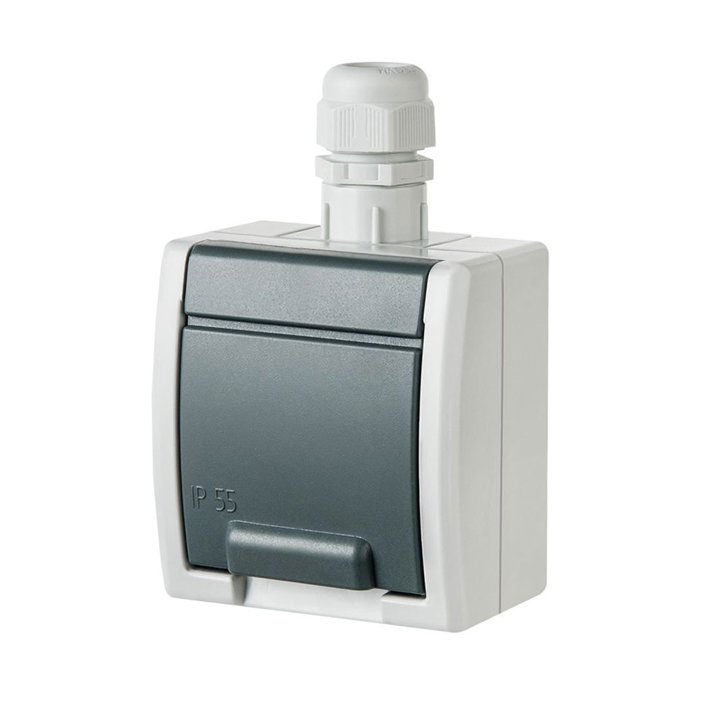 Aquant priza simpla cu capac PT IP65 gri