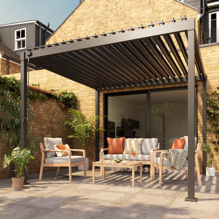 Pergola patrata, bioclimatic, otel, gri antracit, 3 x 3 m, 2.4 m inaltime  Klikstrom Tehuano