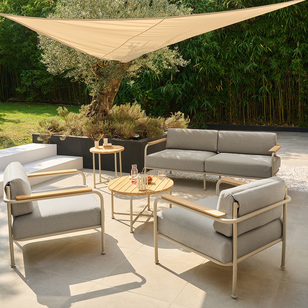 Set mobilier gradina, gri, aluminiu si textil, 5 persoane, 2 mese + 2 scaune + canapea  GoodHome Tahuata