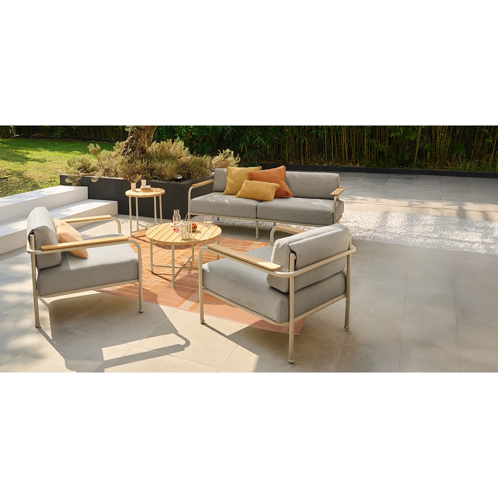 Set mobilier gradina, gri, aluminiu si textil, 5 persoane, 2 mese + 2 scaune + canapea  GoodHome Tahuata