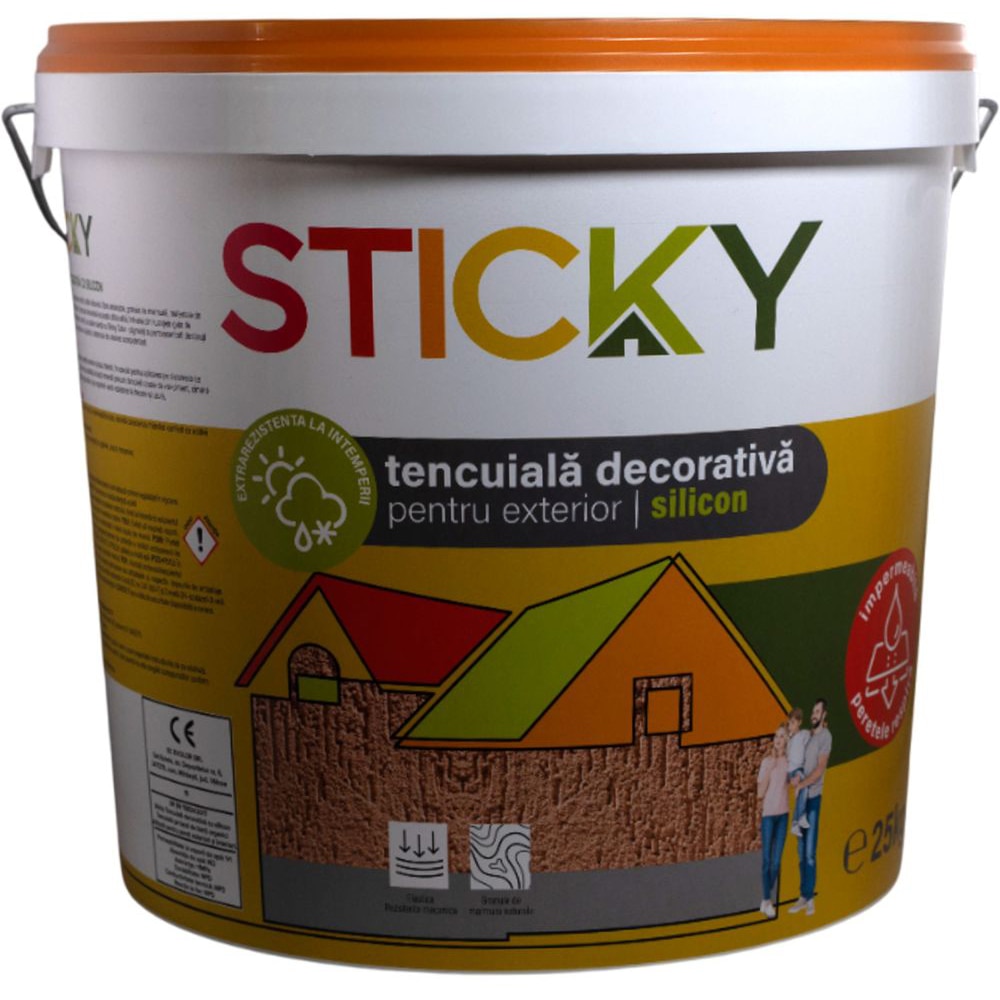 Tencuiala decorativa interior/exterior Sticky, gri granit, 25 kg