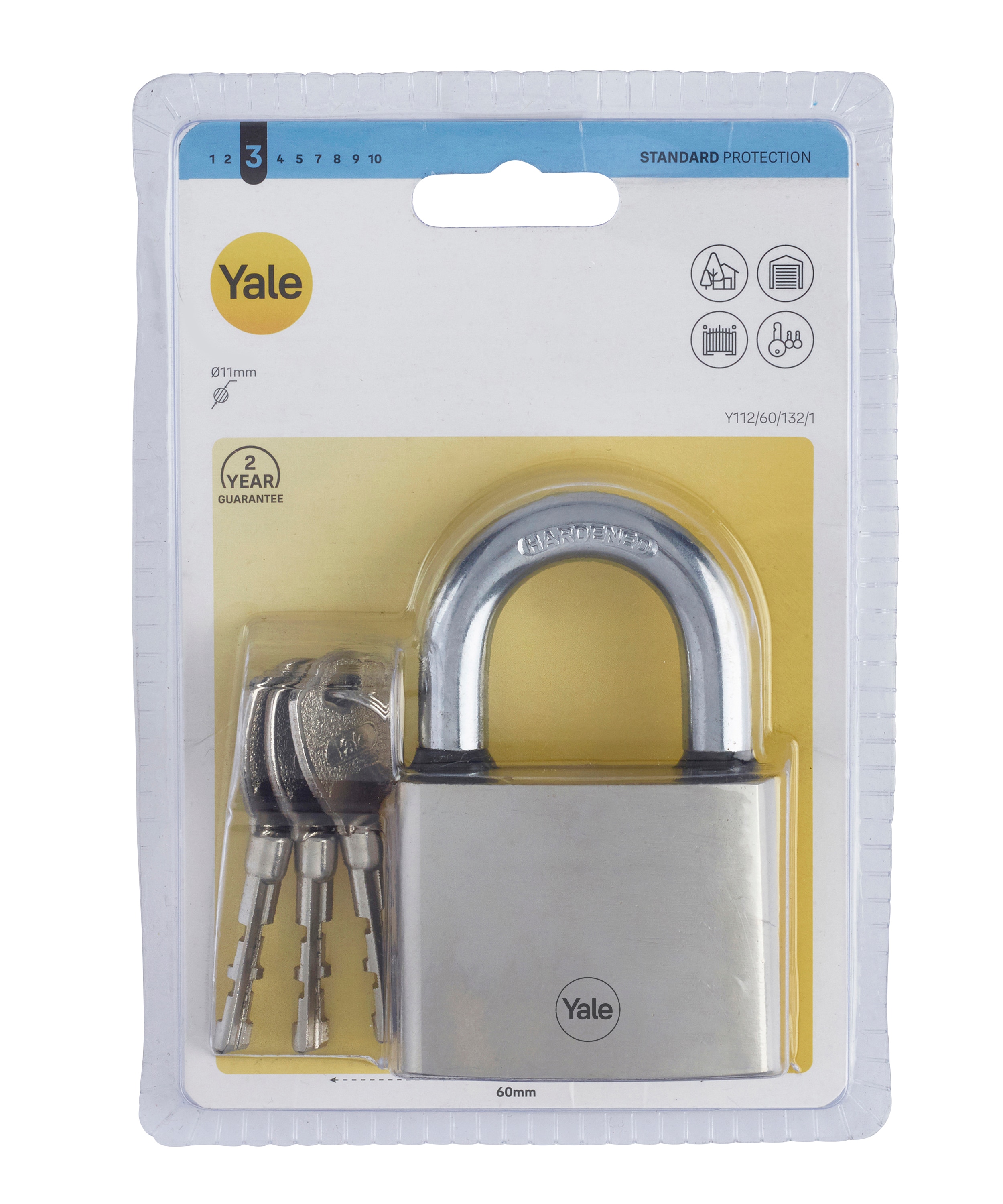 Lacat veriga scurta YALE, 60 mm, otel, argintiu