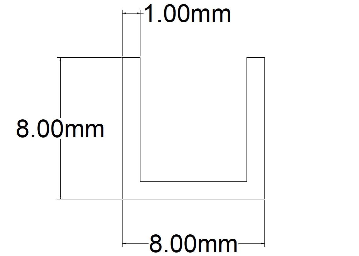 PROFIL U ALU BRUT 8X8X1MM 1M