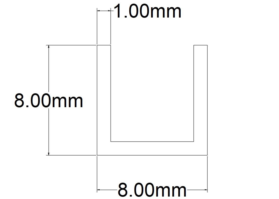 PROFIL U ALU ENOXAT 8X8MM 1M