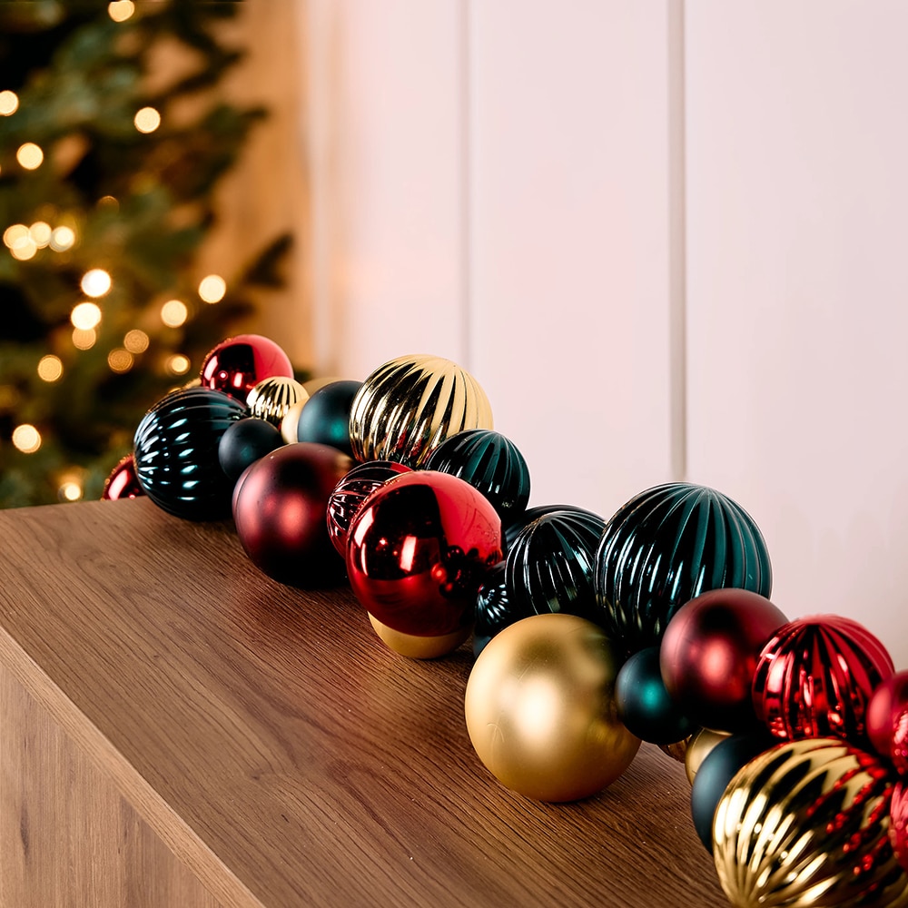 Ghirlanda cu globuri, 180 cm, rosu-verde-auriu