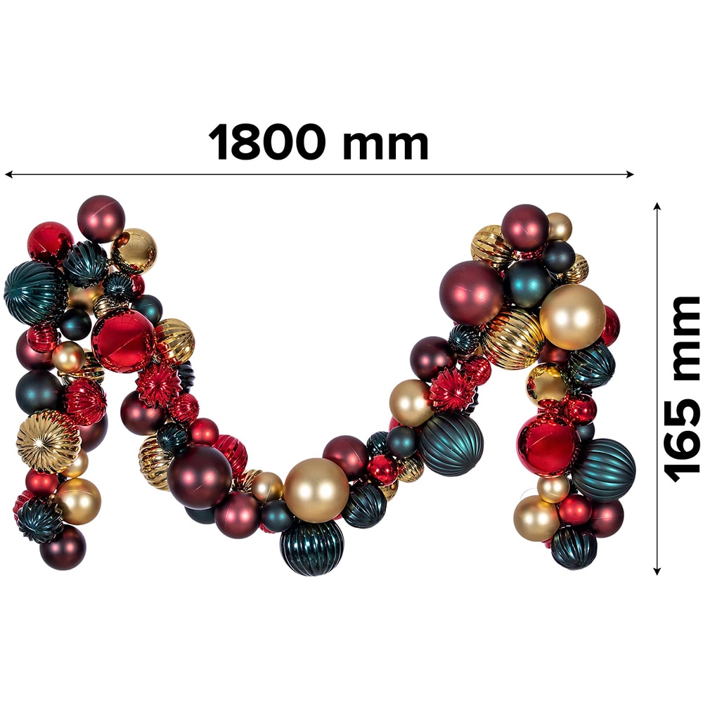 Ghirlanda cu globuri, 180 cm, rosu-verde-auriu