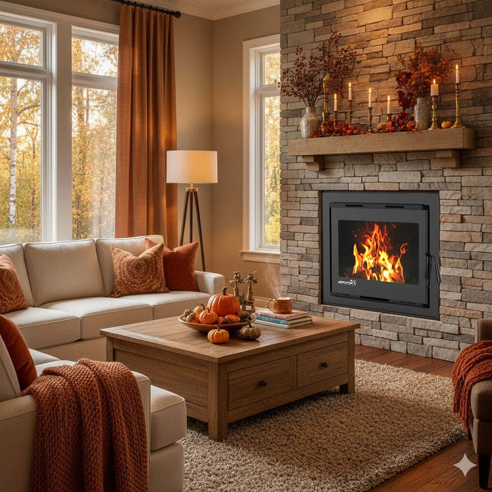 Focar semineu combustibil solid REECOMER 5949221374451, 16Kw, negru