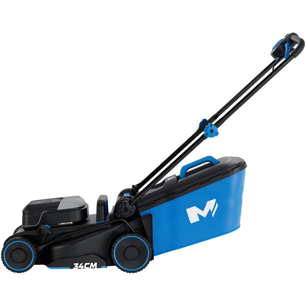 Masina de tuns iarba MAC ALLISTER, 1400W, 34 cm, 6 trepte taiere, cos 35 l, negru-albastru