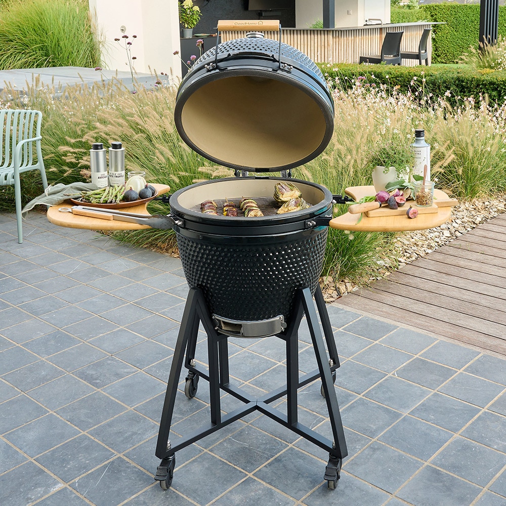 Gratar pe carbuni GOODHOME Sagami Kamado, D55 cm, 122 x 130 cm, otel si ceramica, negru