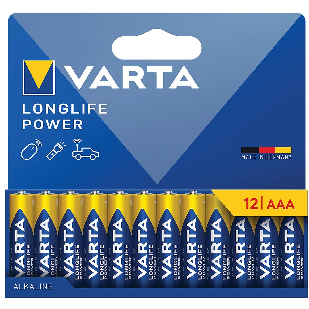 Baterii alcaline VARTA Longlife Power AAA, 12 bucati