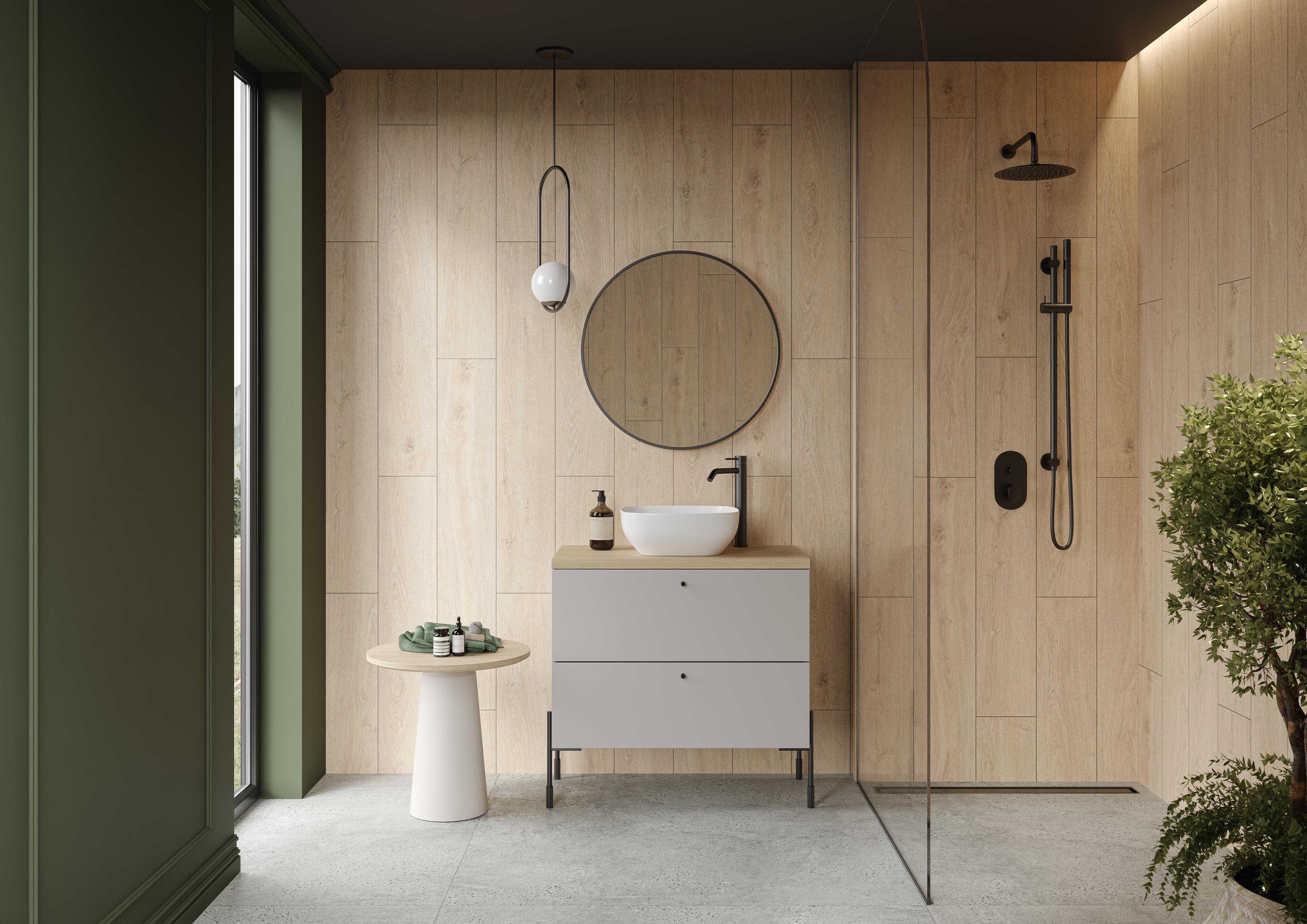 Gresie interior/exterior Cersanit Laren Wood, crem, 120 x 20 cm, suprafata 1,19 mp