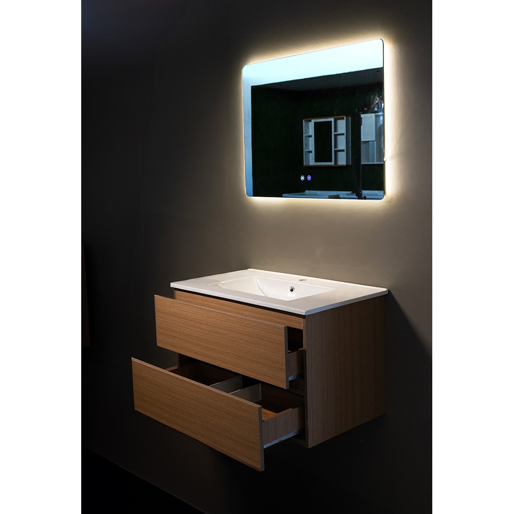 Set mobilier baie Ioana, 3 piese, 60 cm, Iluminare LED, maro