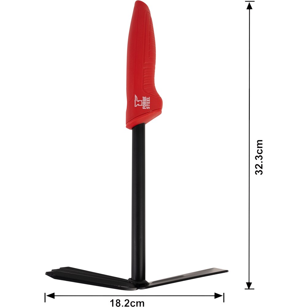 Mini sapaliga cu furca FORGE STEEL, 3 dinti, otel, rosu-negru