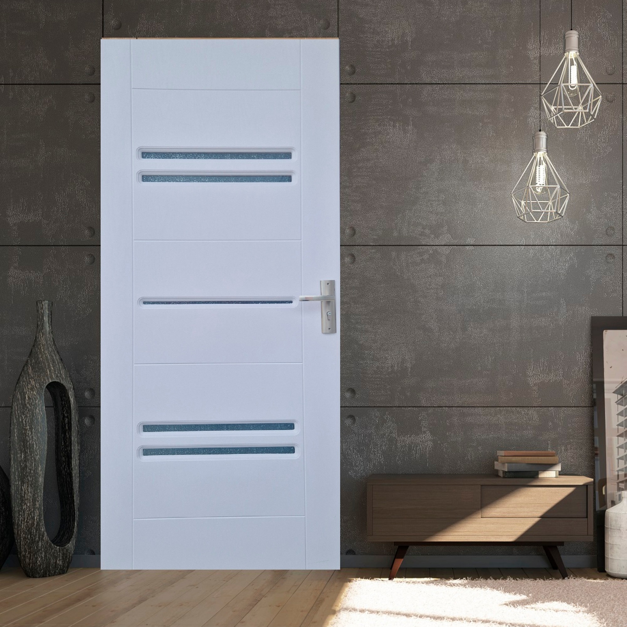 Usa interior cu geam, reversibila, MDF, alba, 60 cm x 204 cm  Pamate