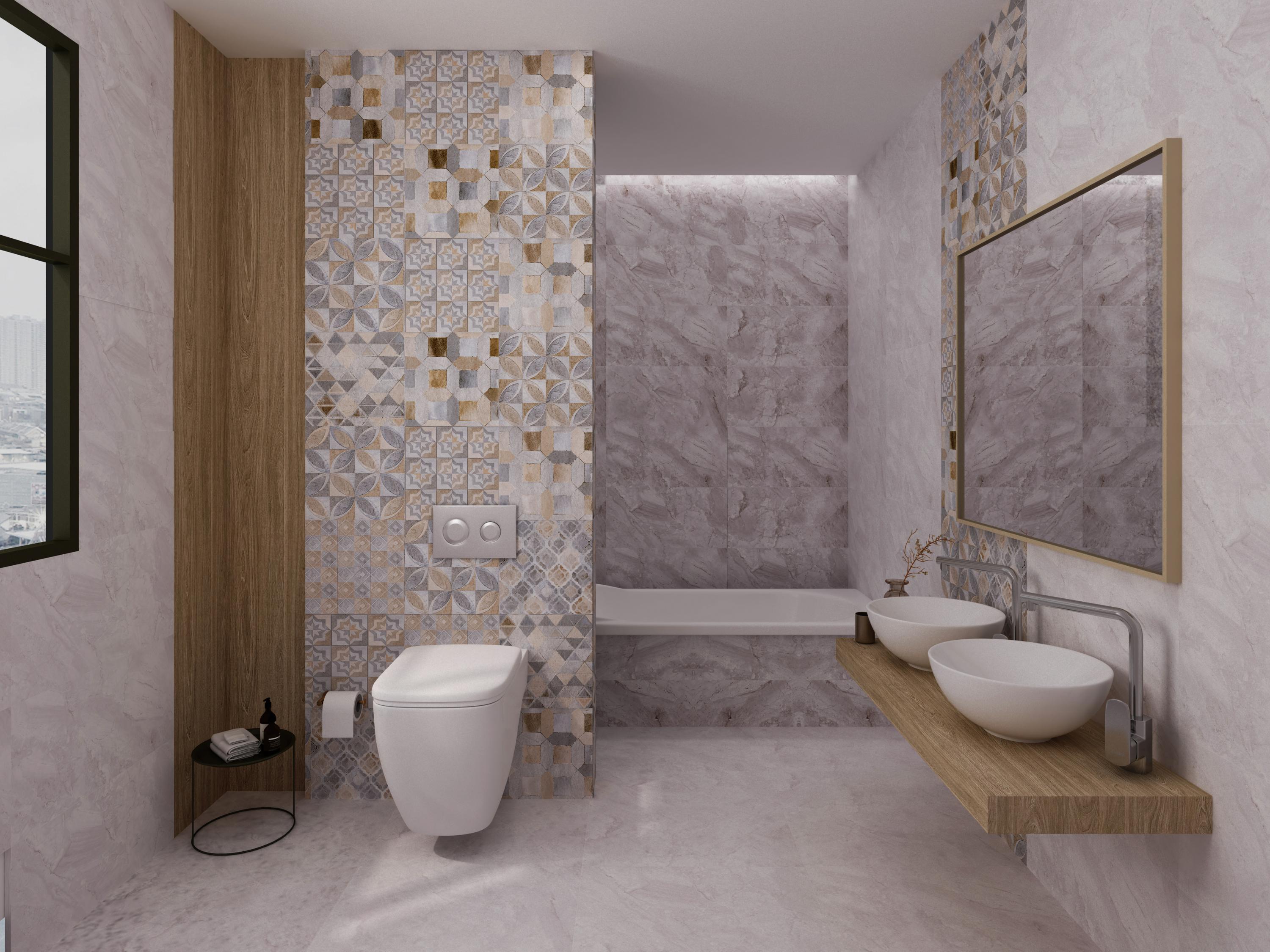 Faianta Syros 30.5 x 60.5 cm, 9 mm, aspect marmura, 2mp, gri deschis